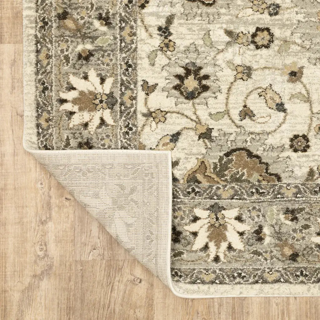 10' X 13' Beige Grey Brown And Charcoal Oriental Power Loom Stain Resistant Area Rug - Homeroots - Flyclothing LLC