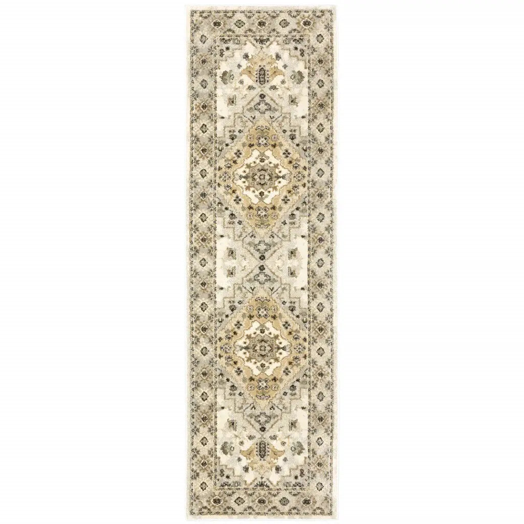 2' X 8' Beige Grey Tan And Brown Oriental Power Loom Stain Resistant Runner Rug - Homeroots - Flyclothing LLC