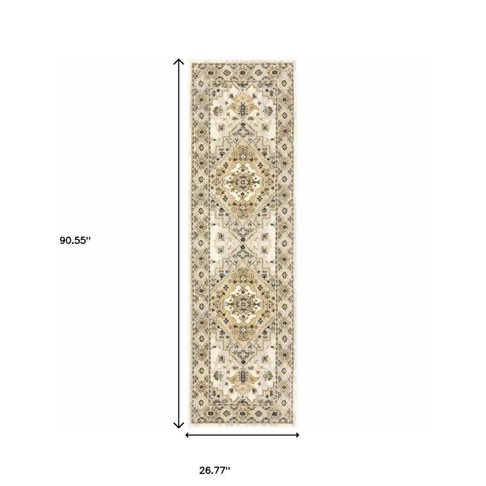 2' X 8' Beige Grey Tan And Brown Oriental Power Loom Stain Resistant Runner Rug - Homeroots - Flyclothing LLC
