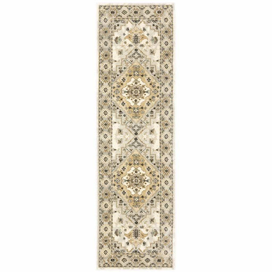 2' X 8' Beige Grey Tan And Brown Oriental Power Loom Stain Resistant Runner Rug - Homeroots - Flyclothing LLC