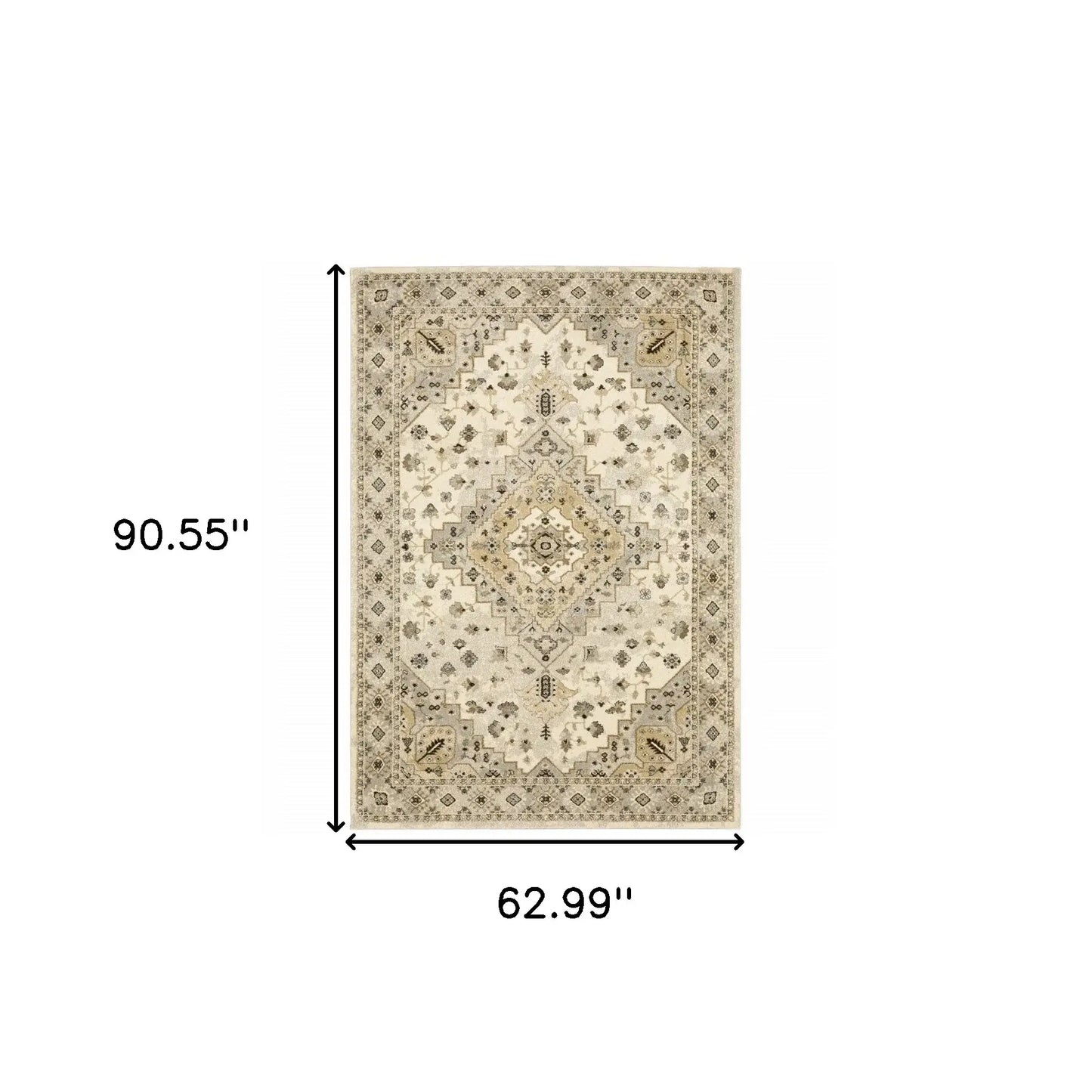 5' X 8' Beige Grey Tan And Brown Oriental Power Loom Stain Resistant Area Rug - Homeroots - Flyclothing LLC