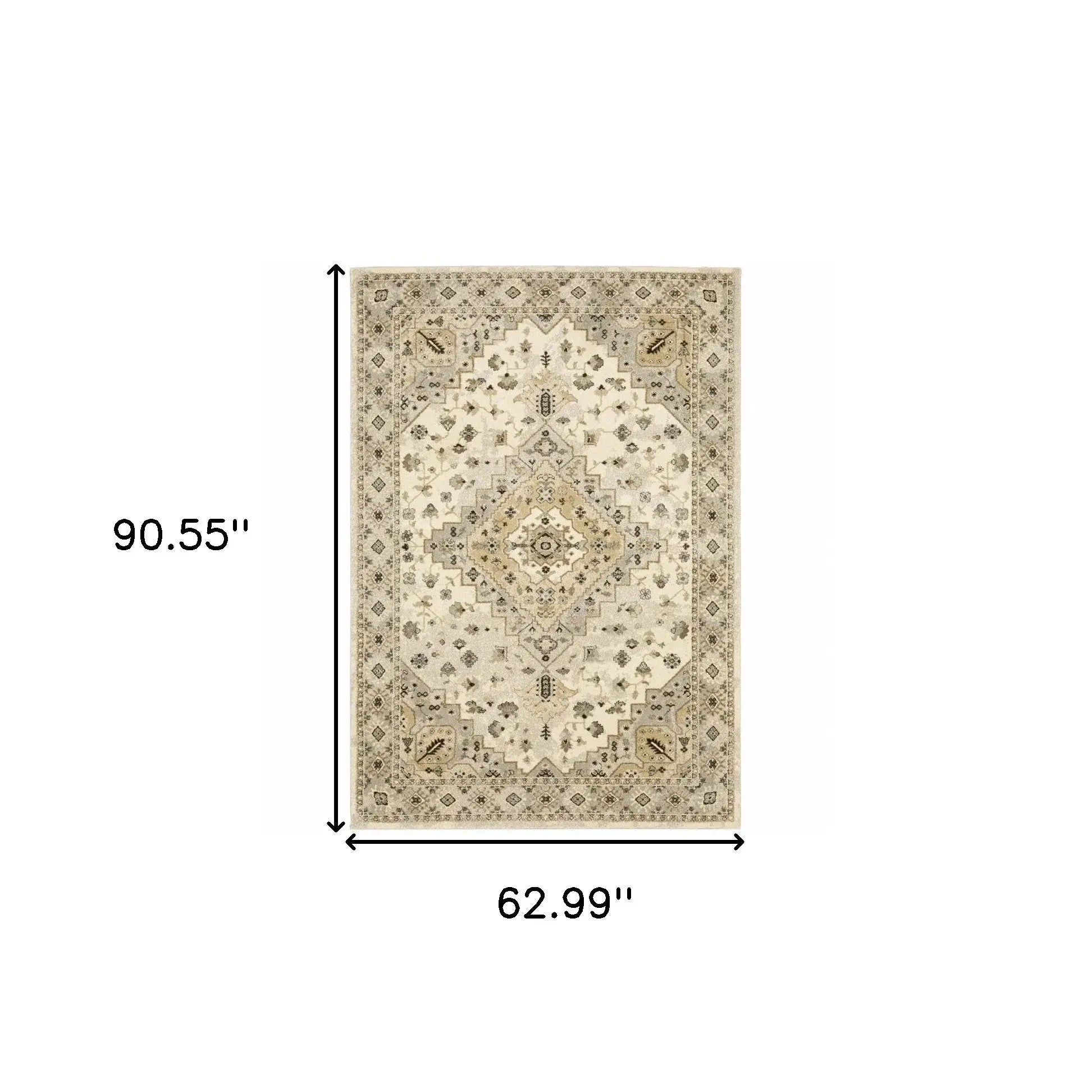 5' X 8' Beige Grey Tan And Brown Oriental Power Loom Stain Resistant Area Rug - Homeroots - Flyclothing LLC