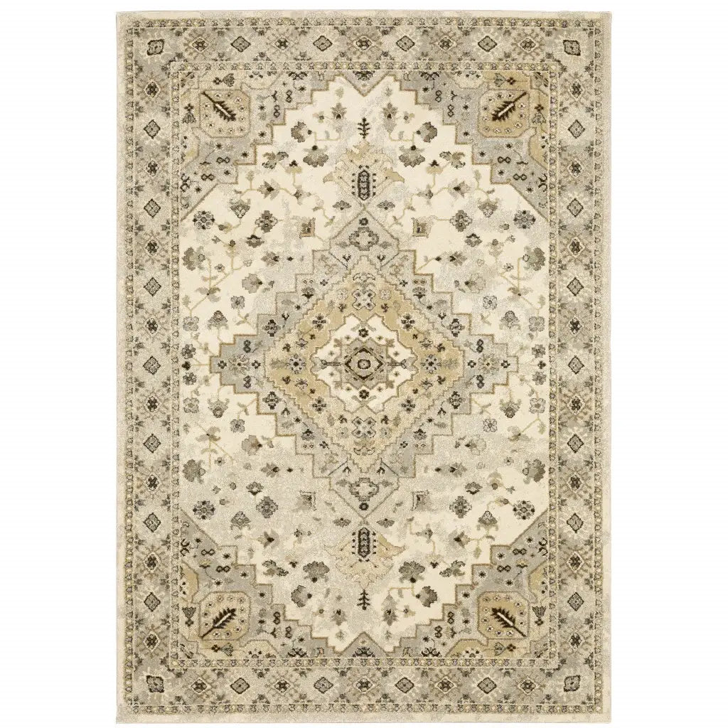 6' X 9' Beige Grey Tan And Brown Oriental Power Loom Stain Resistant Area Rug - Homeroots - Flyclothing LLC