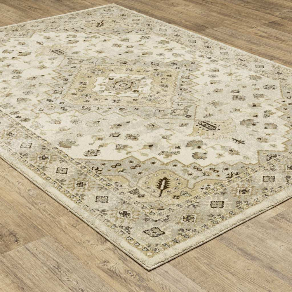 6' X 9' Beige Grey Tan And Brown Oriental Power Loom Stain Resistant Area Rug - Homeroots - Flyclothing LLC