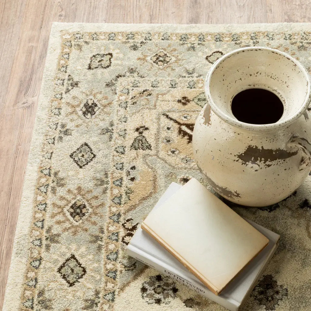 6' X 9' Beige Grey Tan And Brown Oriental Power Loom Stain Resistant Area Rug - Homeroots - Flyclothing LLC