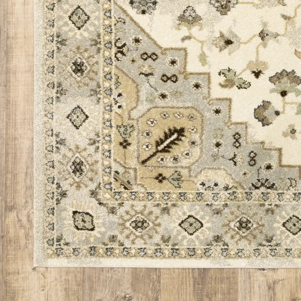 6' X 9' Beige Grey Tan And Brown Oriental Power Loom Stain Resistant Area Rug - Homeroots - Flyclothing LLC
