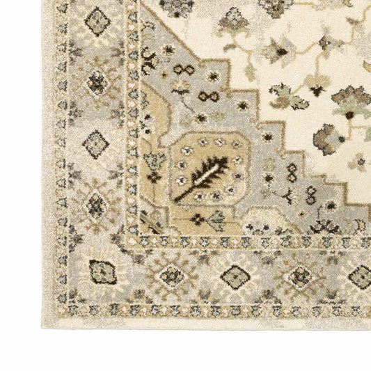 6' X 9' Beige Grey Tan And Brown Oriental Power Loom Stain Resistant Area Rug - Homeroots - Flyclothing LLC