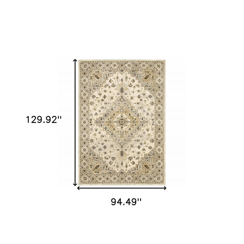8' X 11' Beige Grey Tan And Brown Oriental Power Loom Stain Resistant Area Rug - Homeroots - Flyclothing LLC