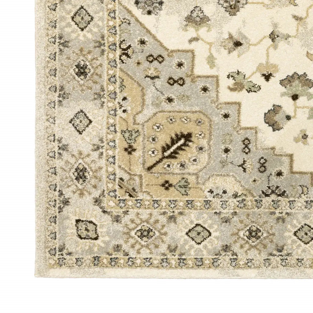8' X 11' Beige Grey Tan And Brown Oriental Power Loom Stain Resistant Area Rug - Homeroots - Flyclothing LLC
