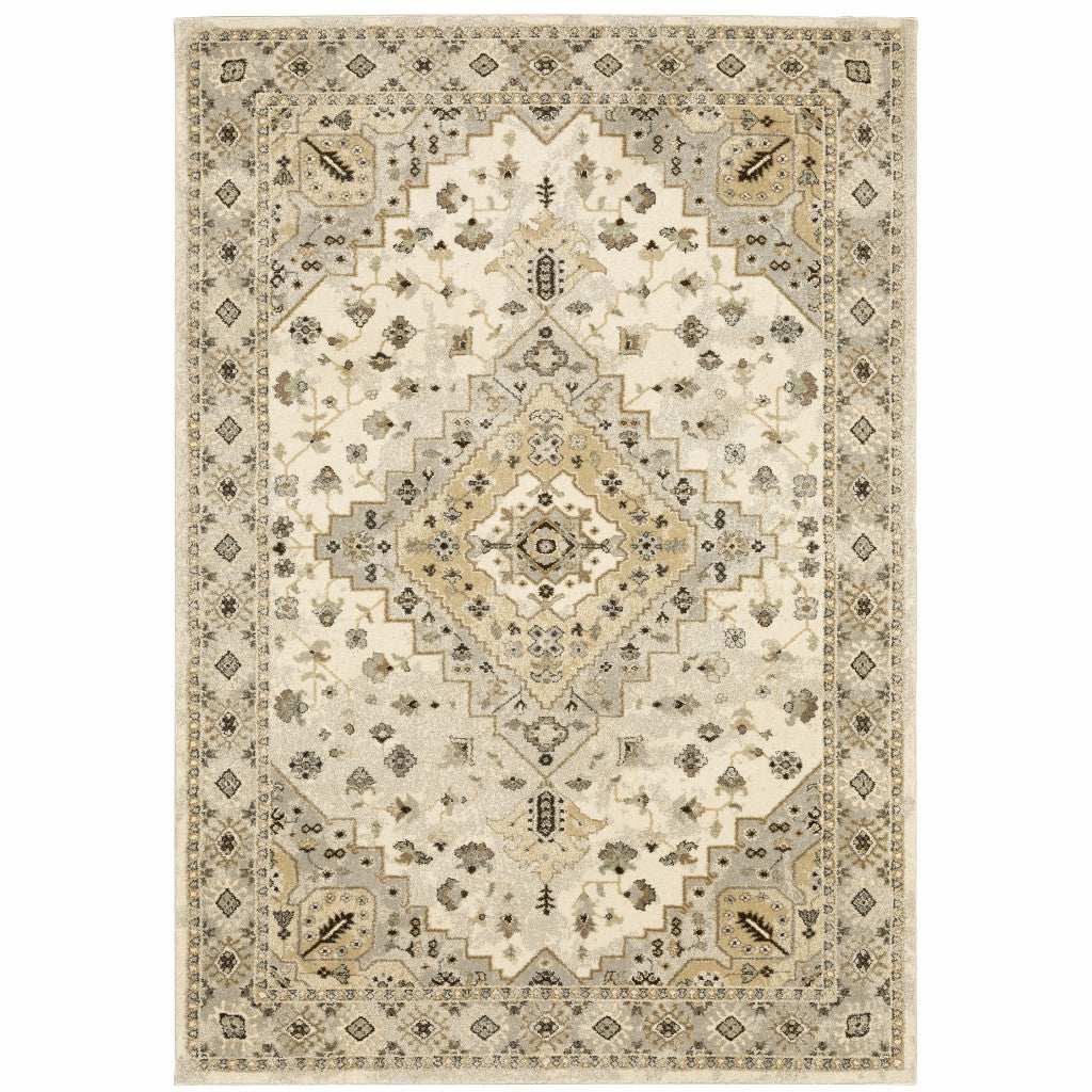 10' X 13' Beige Grey Tan And Brown Oriental Power Loom Stain Resistant Area Rug - Homeroots - Flyclothing LLC