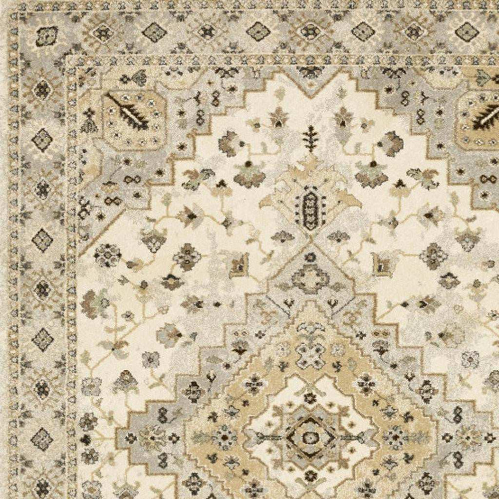 10' X 13' Beige Grey Tan And Brown Oriental Power Loom Stain Resistant Area Rug - Homeroots - Flyclothing LLC