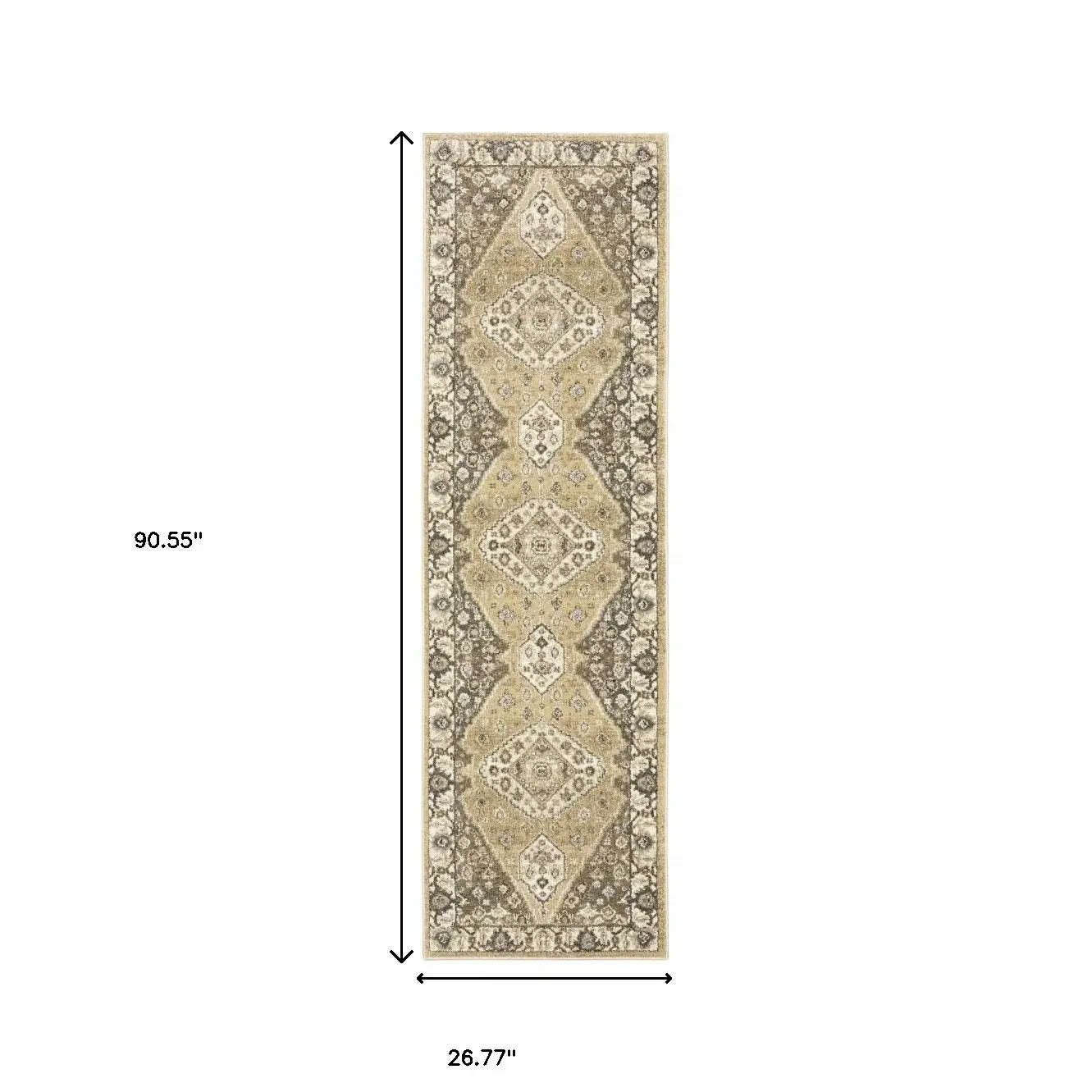 2' X 8' Beige Grey Tan And Charcoal Oriental Power Loom Stain Resistant Runner Rug - Homeroots - Flyclothing LLC