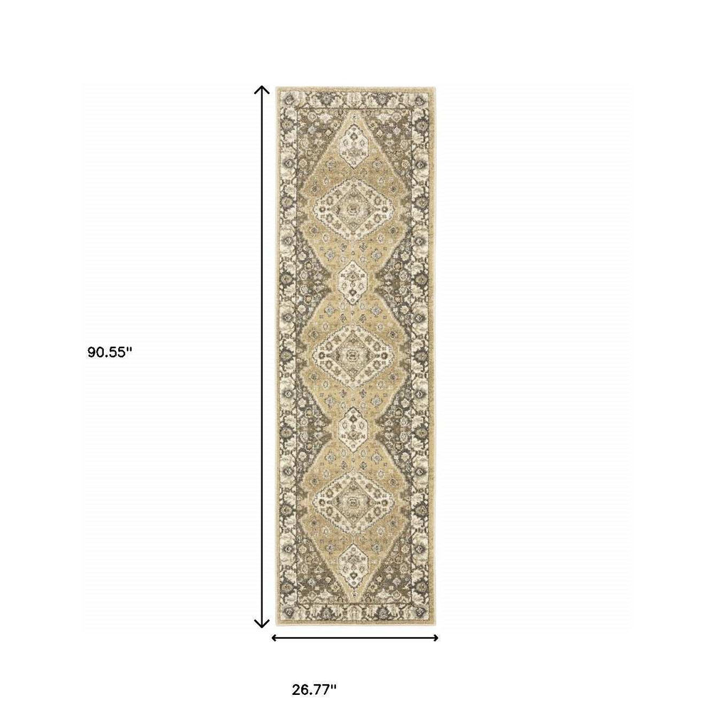2' X 8' Beige Grey Tan And Charcoal Oriental Power Loom Stain Resistant Runner Rug - Homeroots - Flyclothing LLC