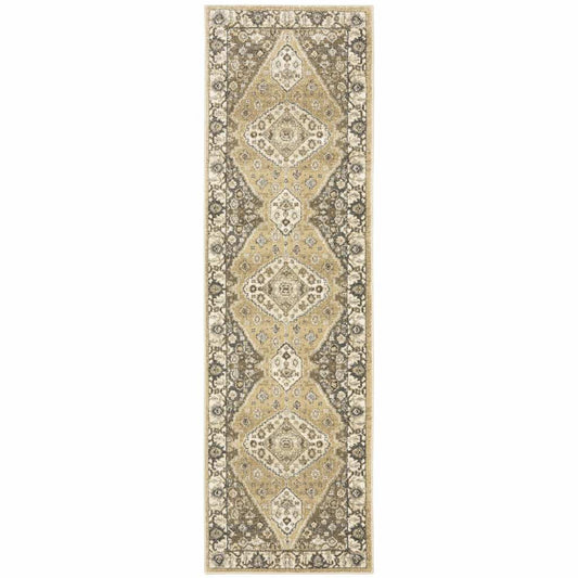 2' X 8' Beige Grey Tan And Charcoal Oriental Power Loom Stain Resistant Runner Rug - Homeroots - Flyclothing LLC