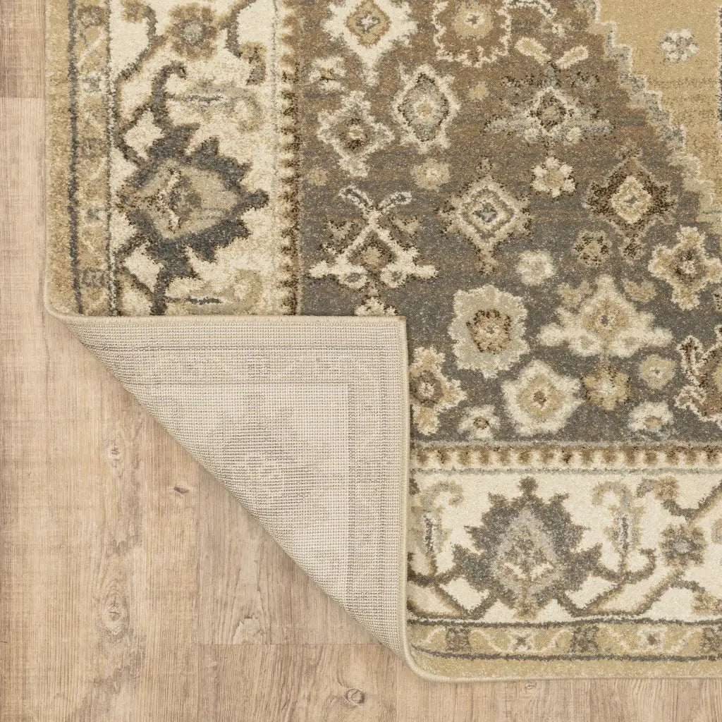 2' X 8' Beige Grey Tan And Charcoal Oriental Power Loom Stain Resistant Runner Rug - Homeroots - Flyclothing LLC