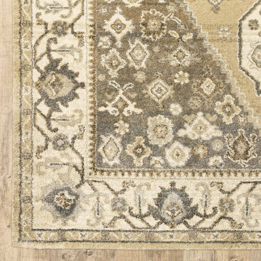 2' X 8' Beige Grey Tan And Charcoal Oriental Power Loom Stain Resistant Runner Rug - Homeroots - Flyclothing LLC