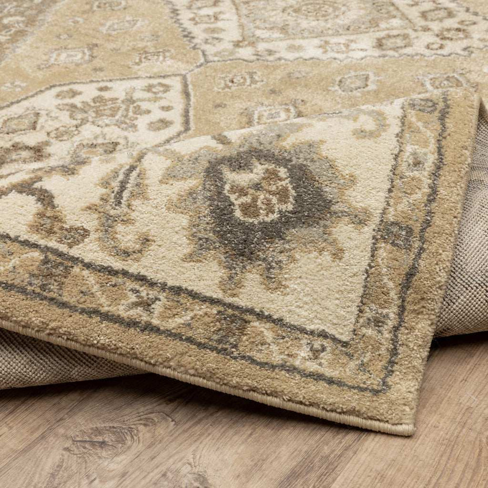 2' X 8' Beige Grey Tan And Charcoal Oriental Power Loom Stain Resistant Runner Rug - Homeroots - Flyclothing LLC