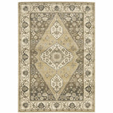 5' X 8' Beige Grey Tan And Charcoal Oriental Power Loom Stain Resistant Area Rug - Homeroots - Flyclothing LLC