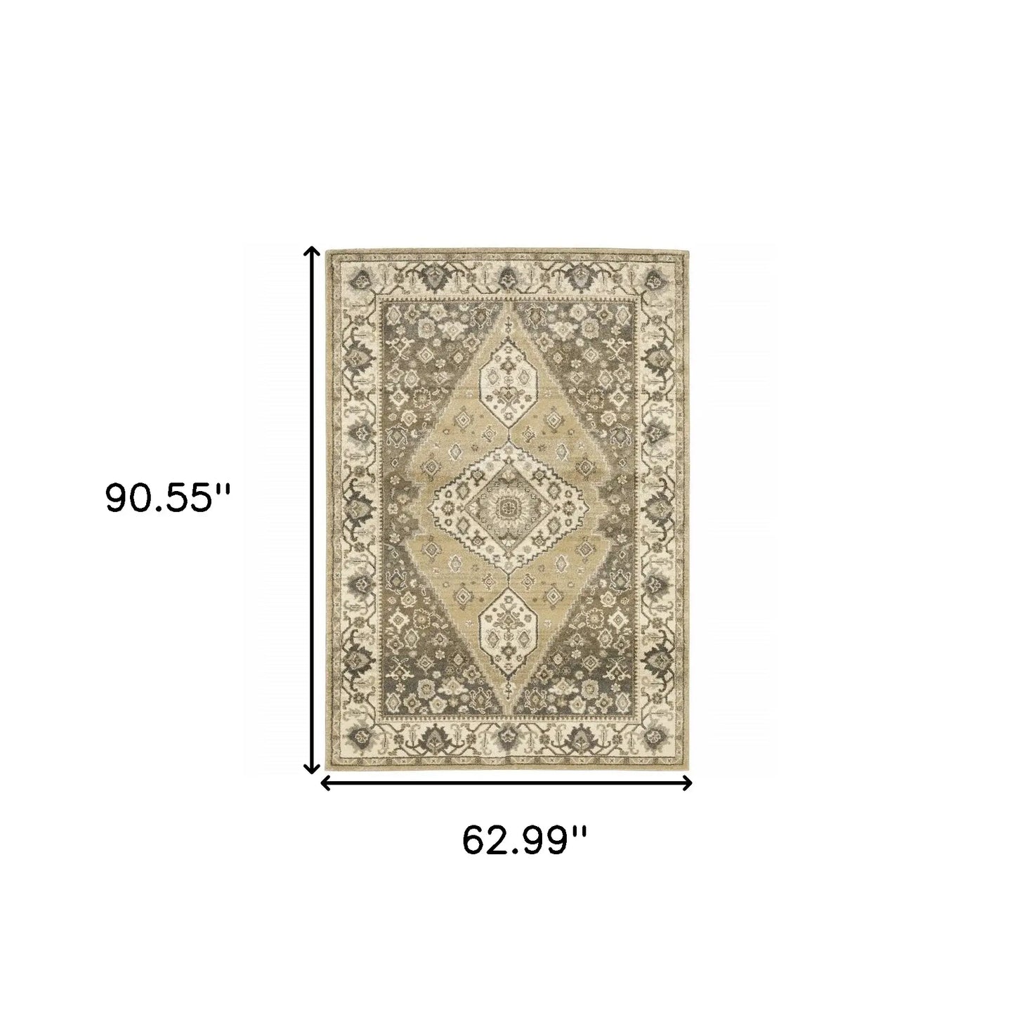 5' X 8' Beige Grey Tan And Charcoal Oriental Power Loom Stain Resistant Area Rug - Homeroots - Flyclothing LLC