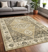 5' X 8' Beige Grey Tan And Charcoal Oriental Power Loom Stain Resistant Area Rug - Homeroots - Flyclothing LLC