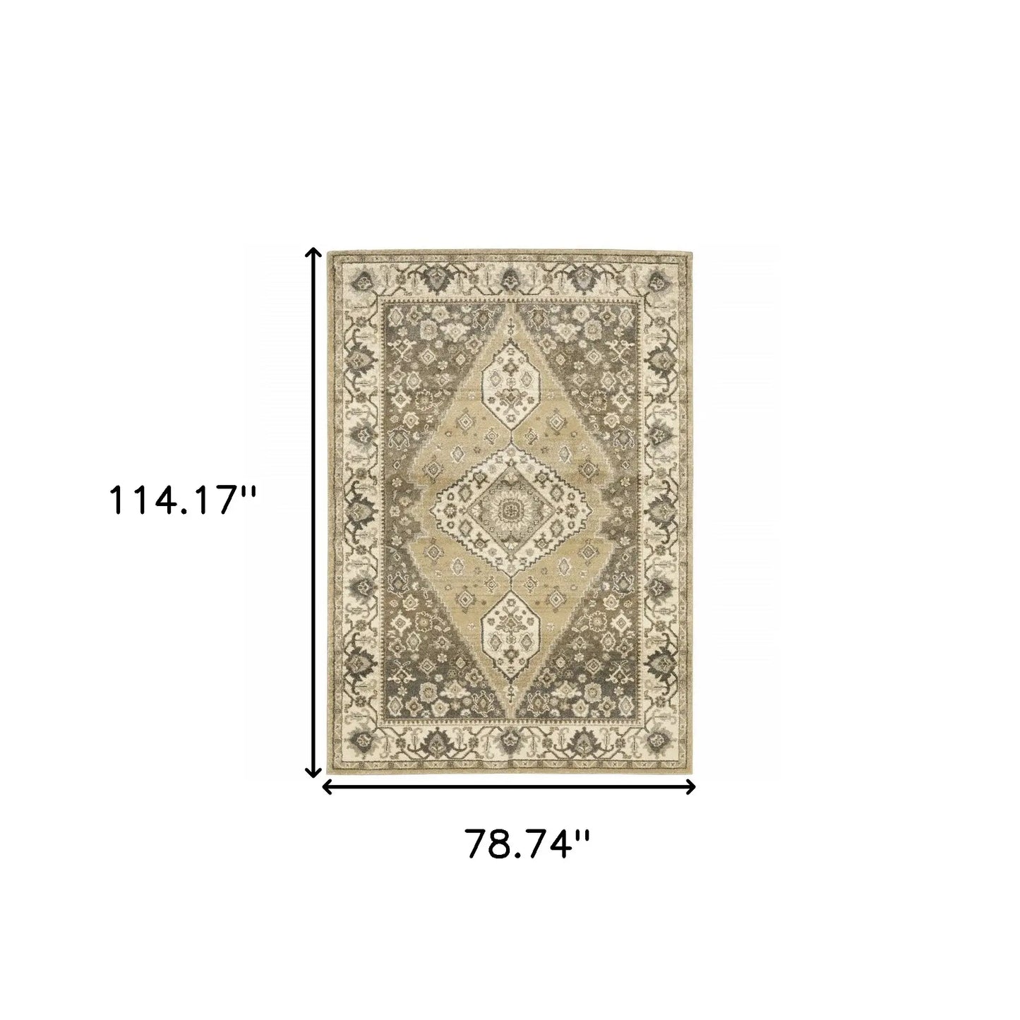 6' X 9' Beige Grey Tan And Charcoal Oriental Power Loom Stain Resistant Area Rug - Homeroots - Flyclothing LLC