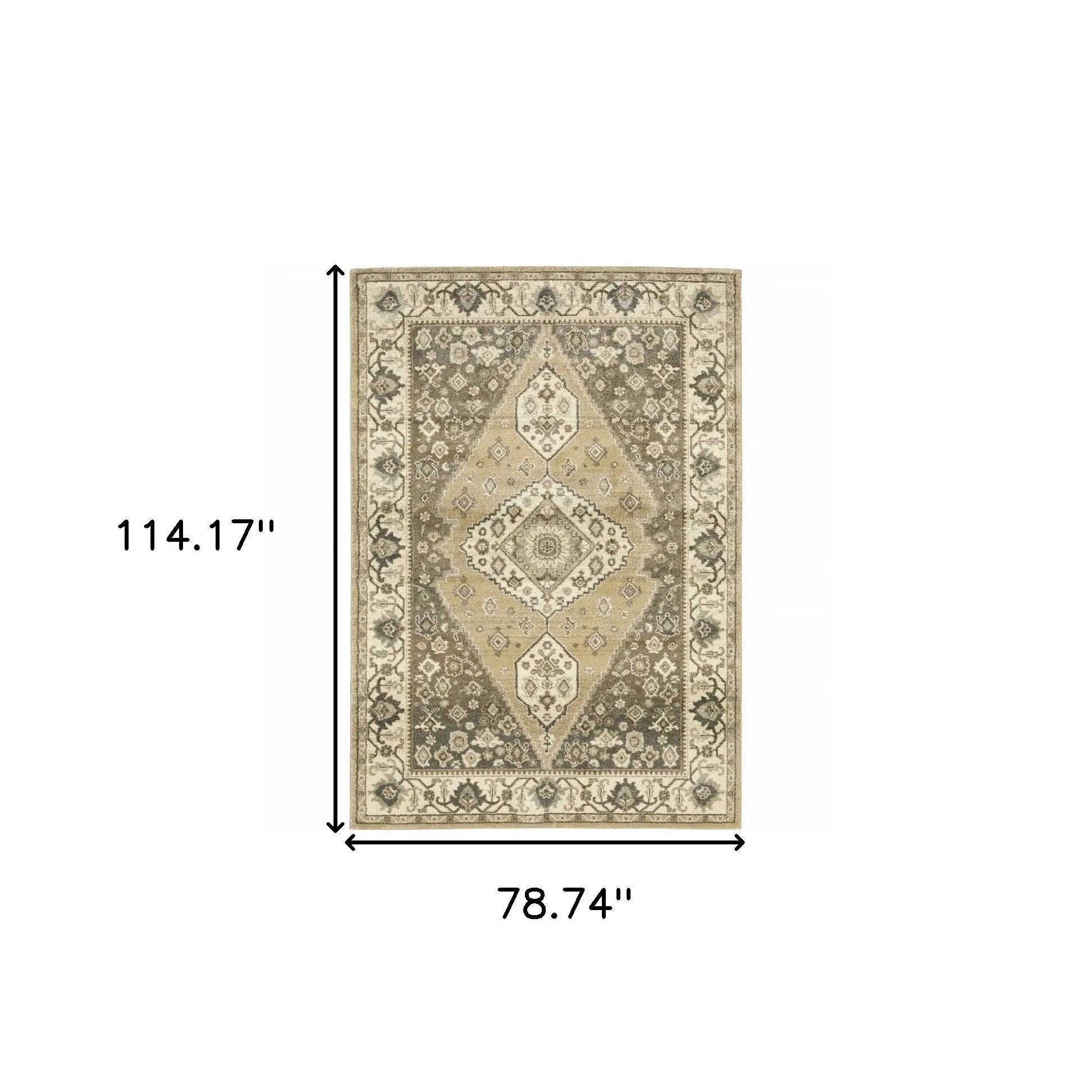 6' X 9' Beige Grey Tan And Charcoal Oriental Power Loom Stain Resistant Area Rug - Homeroots - Flyclothing LLC