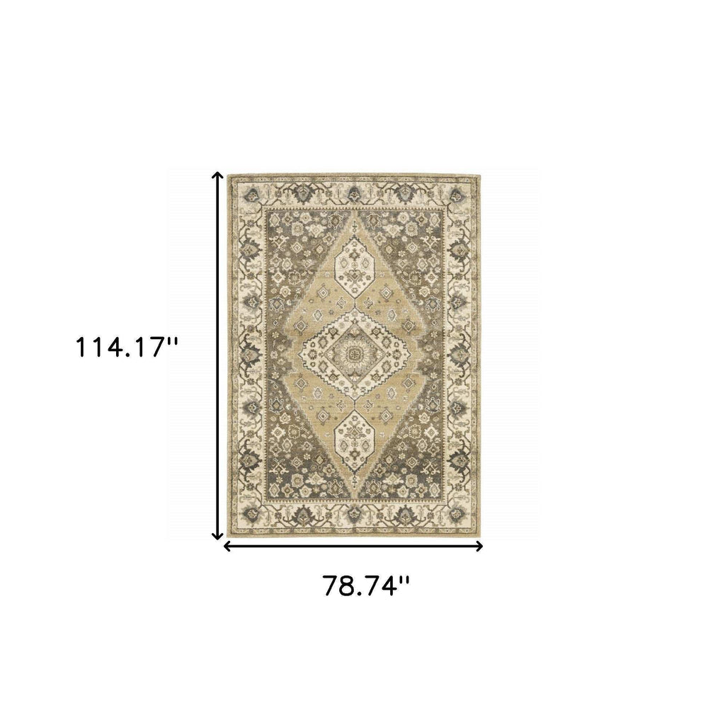 6' X 9' Beige Grey Tan And Charcoal Oriental Power Loom Stain Resistant Area Rug - Homeroots - Flyclothing LLC