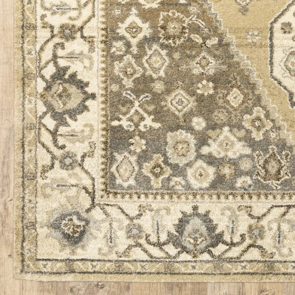 6' X 9' Beige Grey Tan And Charcoal Oriental Power Loom Stain Resistant Area Rug - Homeroots - Flyclothing LLC
