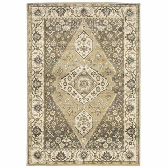 8' X 11' Beige Grey Tan And Charcoal Oriental Power Loom Stain Resistant Area Rug - Homeroots - Flyclothing LLC