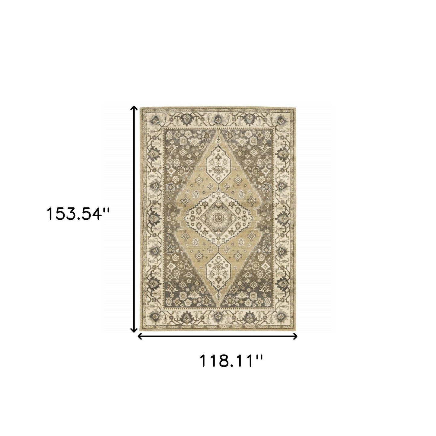 10' X 13' Beige Grey Tan And Charcoal Oriental Power Loom Stain Resistant Area Rug - Homeroots - Flyclothing LLC