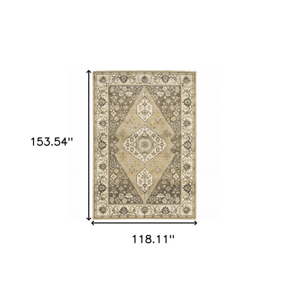 10' X 13' Beige Grey Tan And Charcoal Oriental Power Loom Stain Resistant Area Rug - Homeroots - Flyclothing LLC