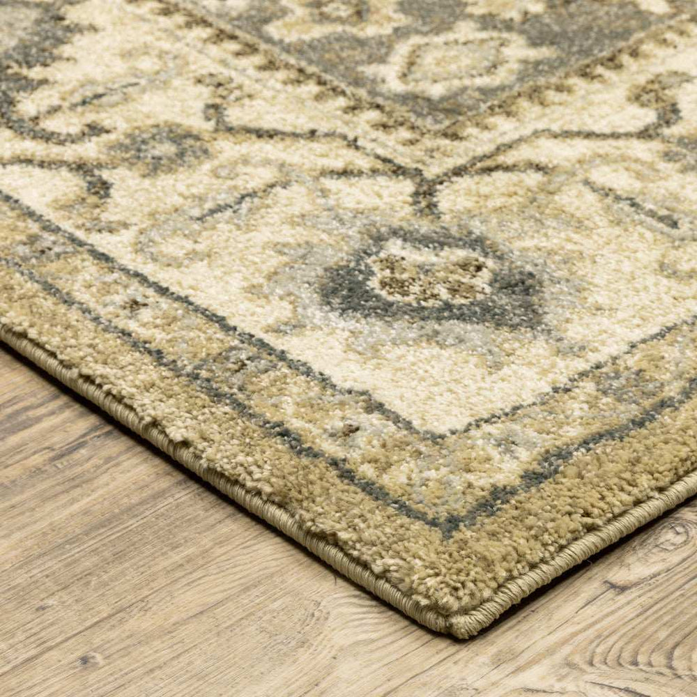 10' X 13' Beige Grey Tan And Charcoal Oriental Power Loom Stain Resistant Area Rug - Homeroots - Flyclothing LLC