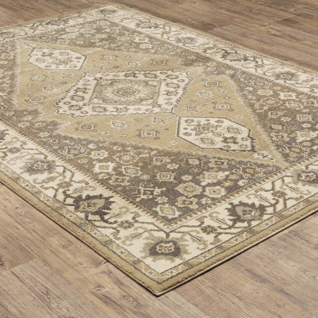 10' X 13' Beige Grey Tan And Charcoal Oriental Power Loom Stain Resistant Area Rug - Homeroots - Flyclothing LLC