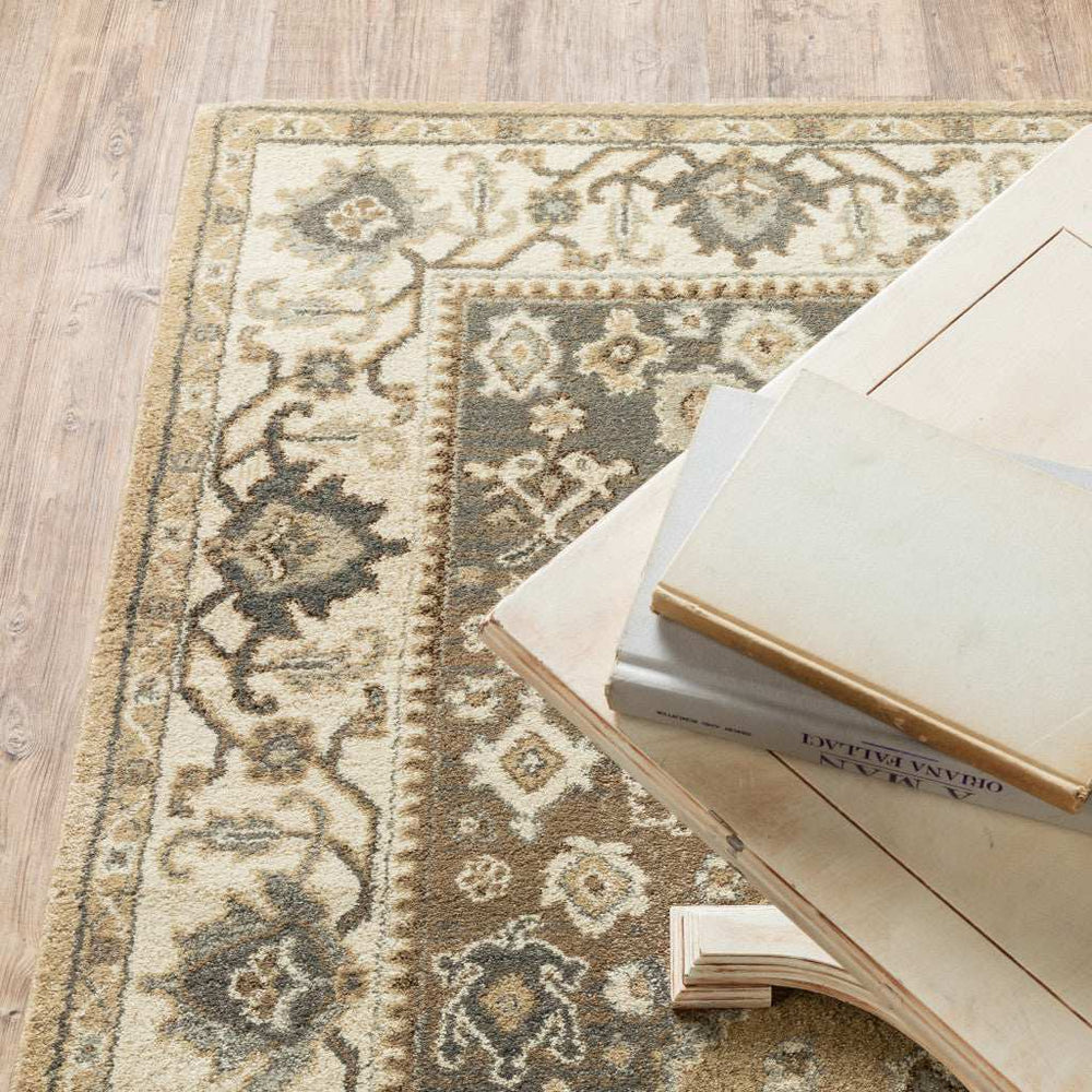 10' X 13' Beige Grey Tan And Charcoal Oriental Power Loom Stain Resistant Area Rug - Homeroots - Flyclothing LLC