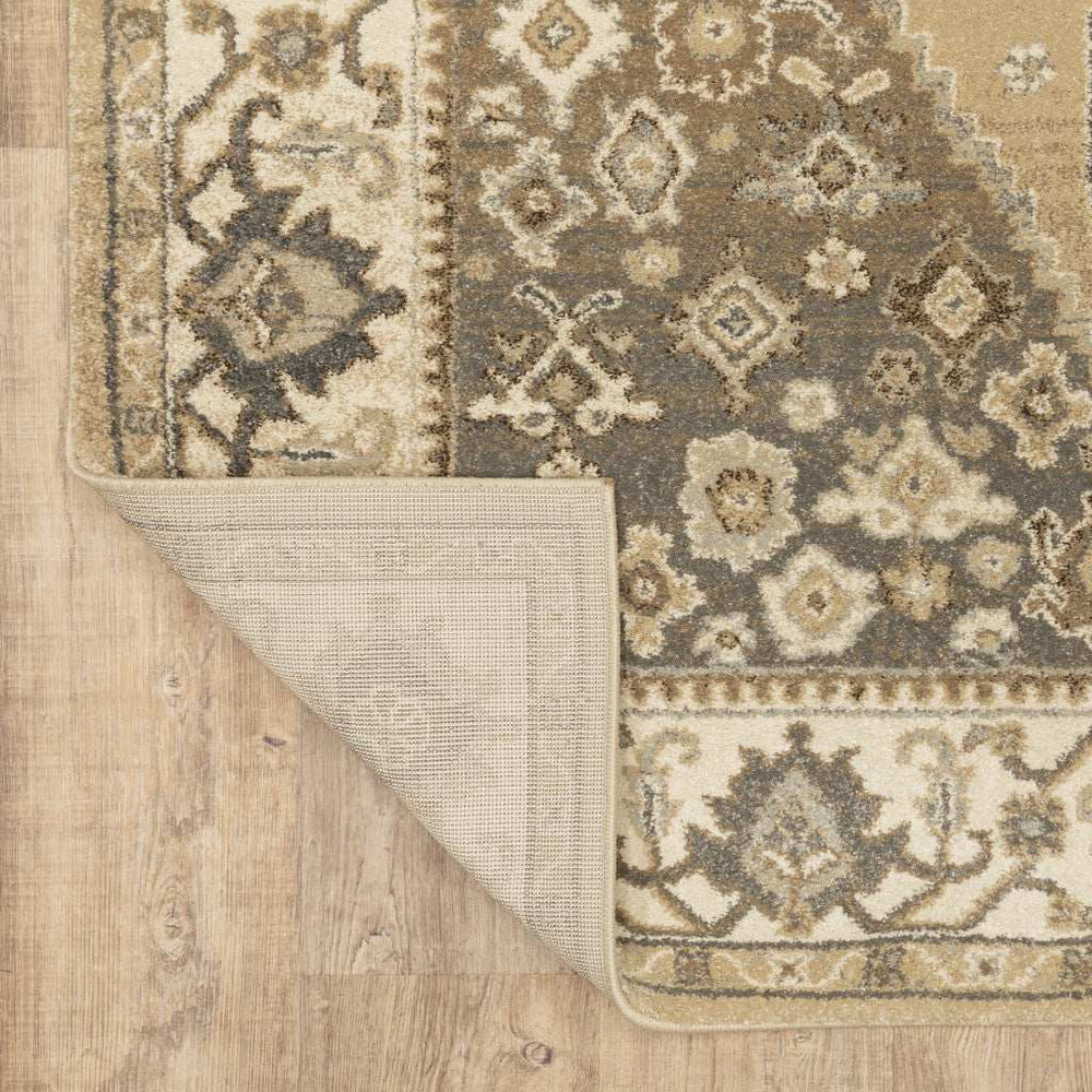 10' X 13' Beige Grey Tan And Charcoal Oriental Power Loom Stain Resistant Area Rug - Homeroots - Flyclothing LLC