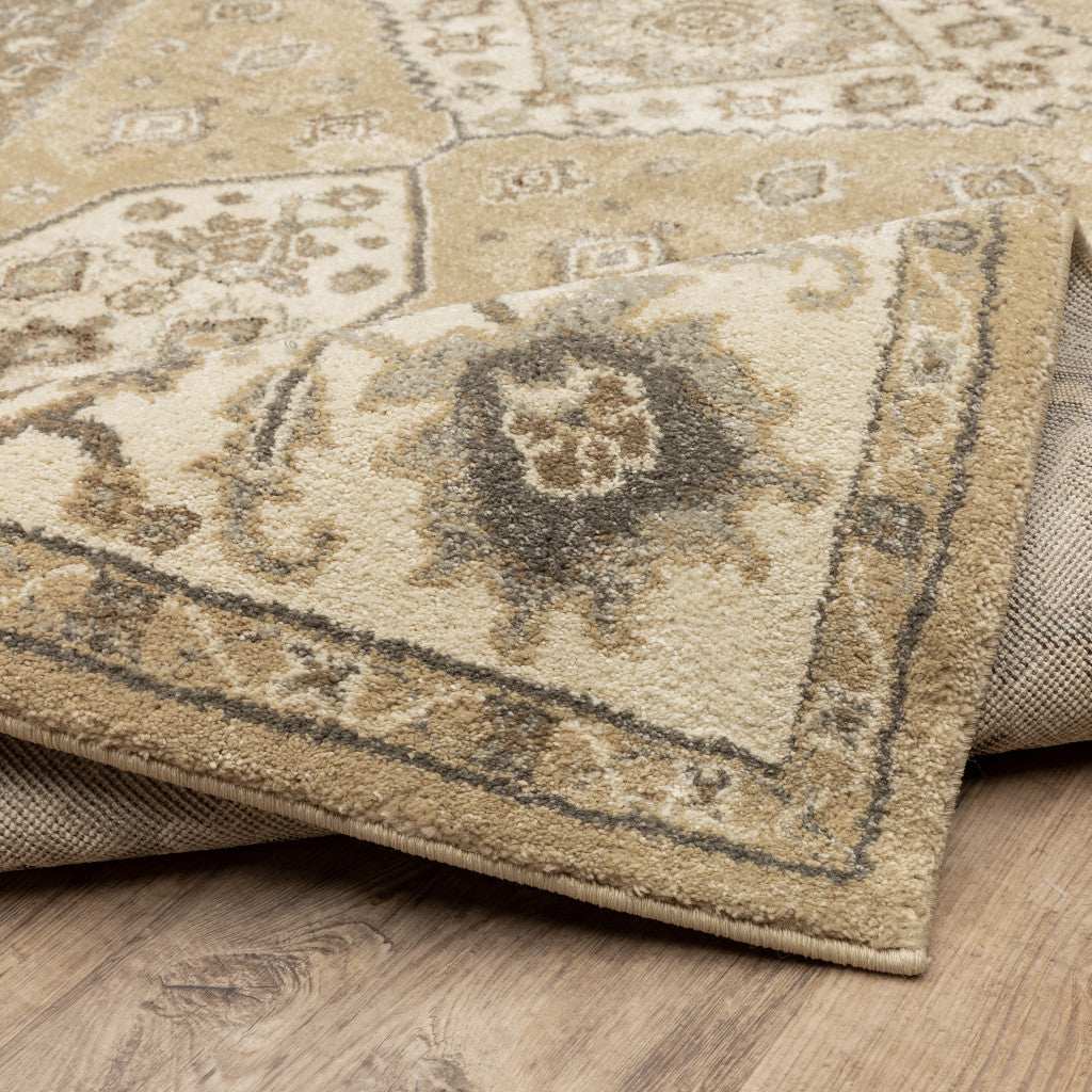 10' X 13' Beige Grey Tan And Charcoal Oriental Power Loom Stain Resistant Area Rug - Homeroots - Flyclothing LLC