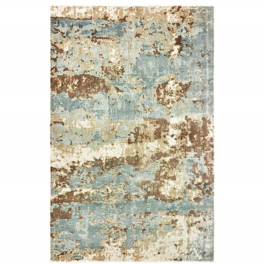 10' X 14' Blue And Brown Abstract Hand Loomed Stain Resistant Area Rug - Homeroots