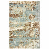 10' X 14' Blue And Brown Abstract Hand Loomed Stain Resistant Area Rug - Homeroots