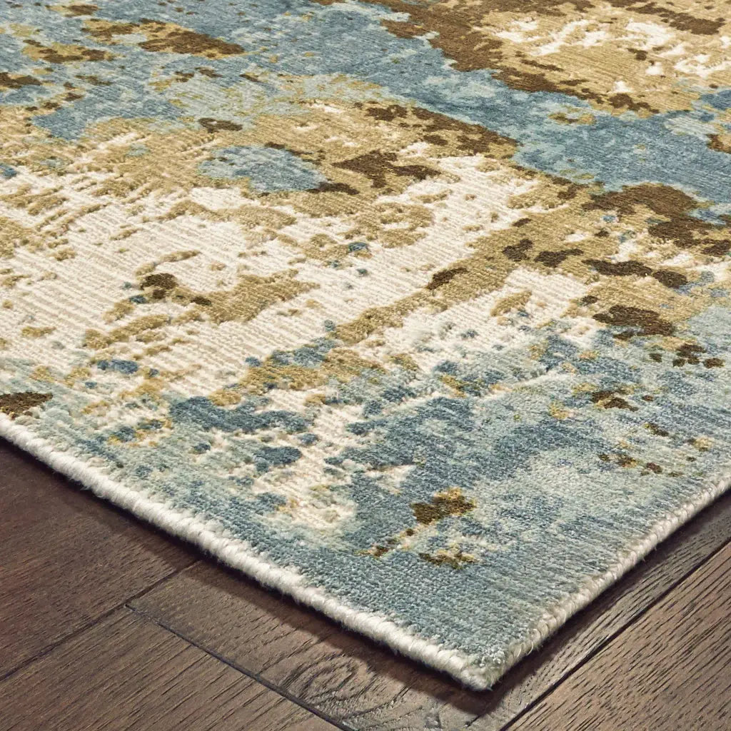 10' X 14' Blue And Brown Abstract Hand Loomed Stain Resistant Area Rug - Homeroots - Flyclothing LLC