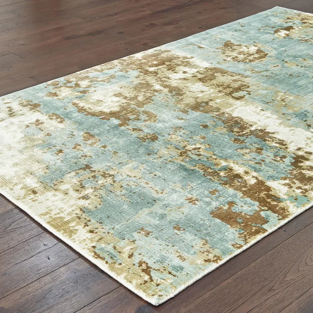 10' X 14' Blue And Brown Abstract Hand Loomed Stain Resistant Area Rug - Homeroots - Flyclothing LLC