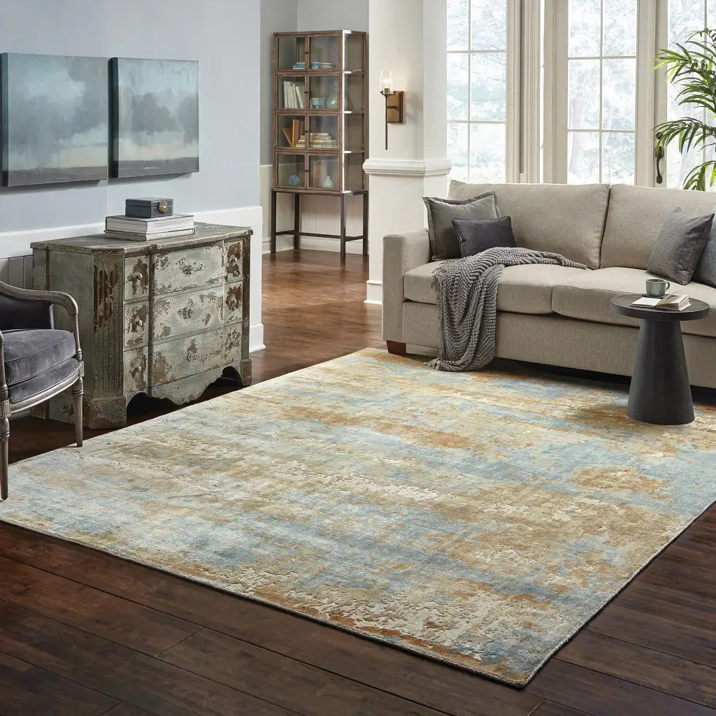 10' X 14' Blue And Brown Abstract Hand Loomed Stain Resistant Area Rug - Homeroots - Flyclothing LLC
