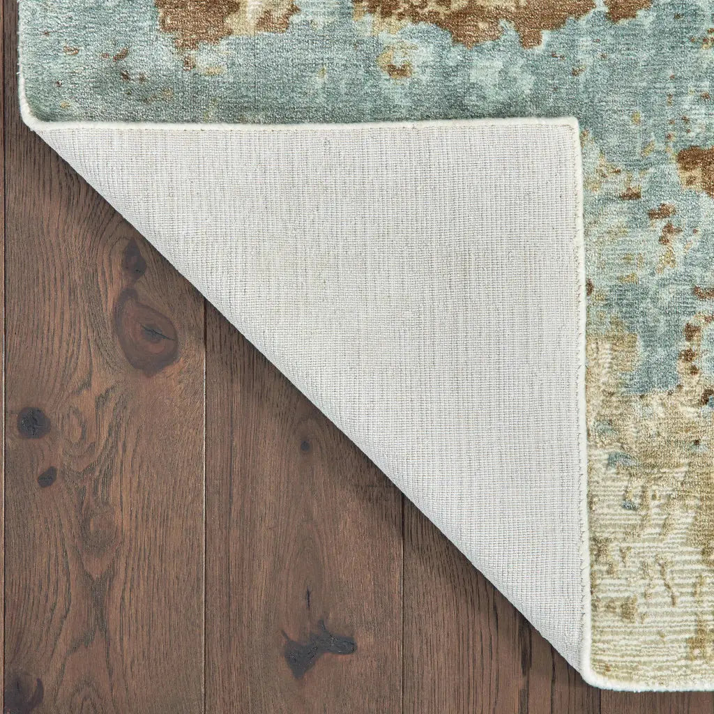 2' X 10' Blue And Brown Abstract Hand Loomed Stain Resistant Runner Rug - Homeroots - Flyclothing LLC