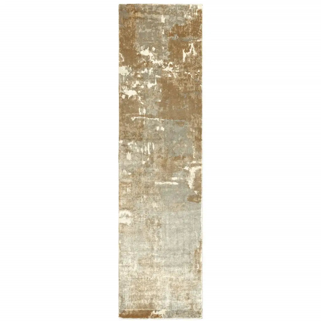 2' X 10' Grey And Brown Abstract Hand Loomed Stain Resistant Runner Rug - Homeroots - Flyclothing LLC