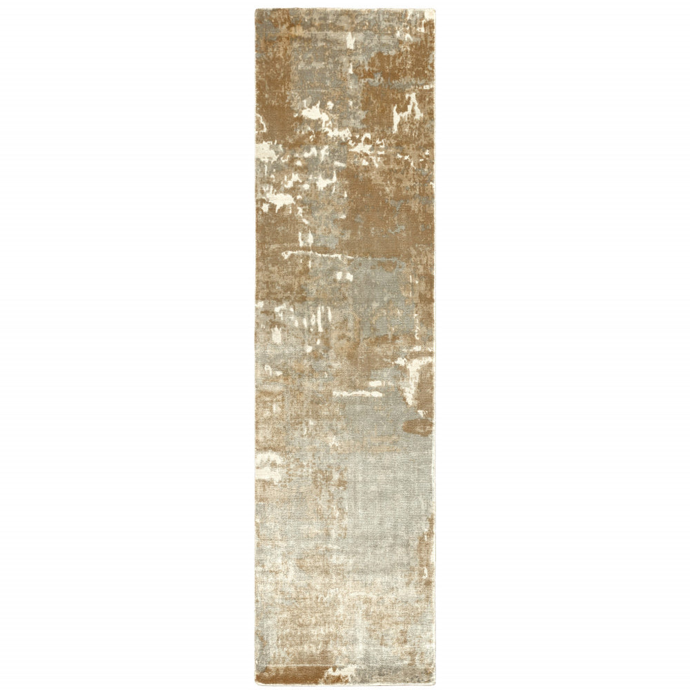 2' X 10' Grey And Brown Abstract Hand Loomed Stain Resistant Runner Rug - Homeroots