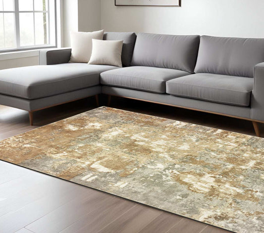 6' X 9' Grey And Brown Abstract Hand Loomed Stain Resistant Area Rug - Homeroots - Flyclothing LLC