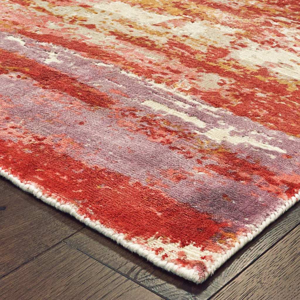 8' X 10' Pink And Red Abstract Hand Loomed Stain Resistant Area Rug - Homeroots - Flyclothing LLC