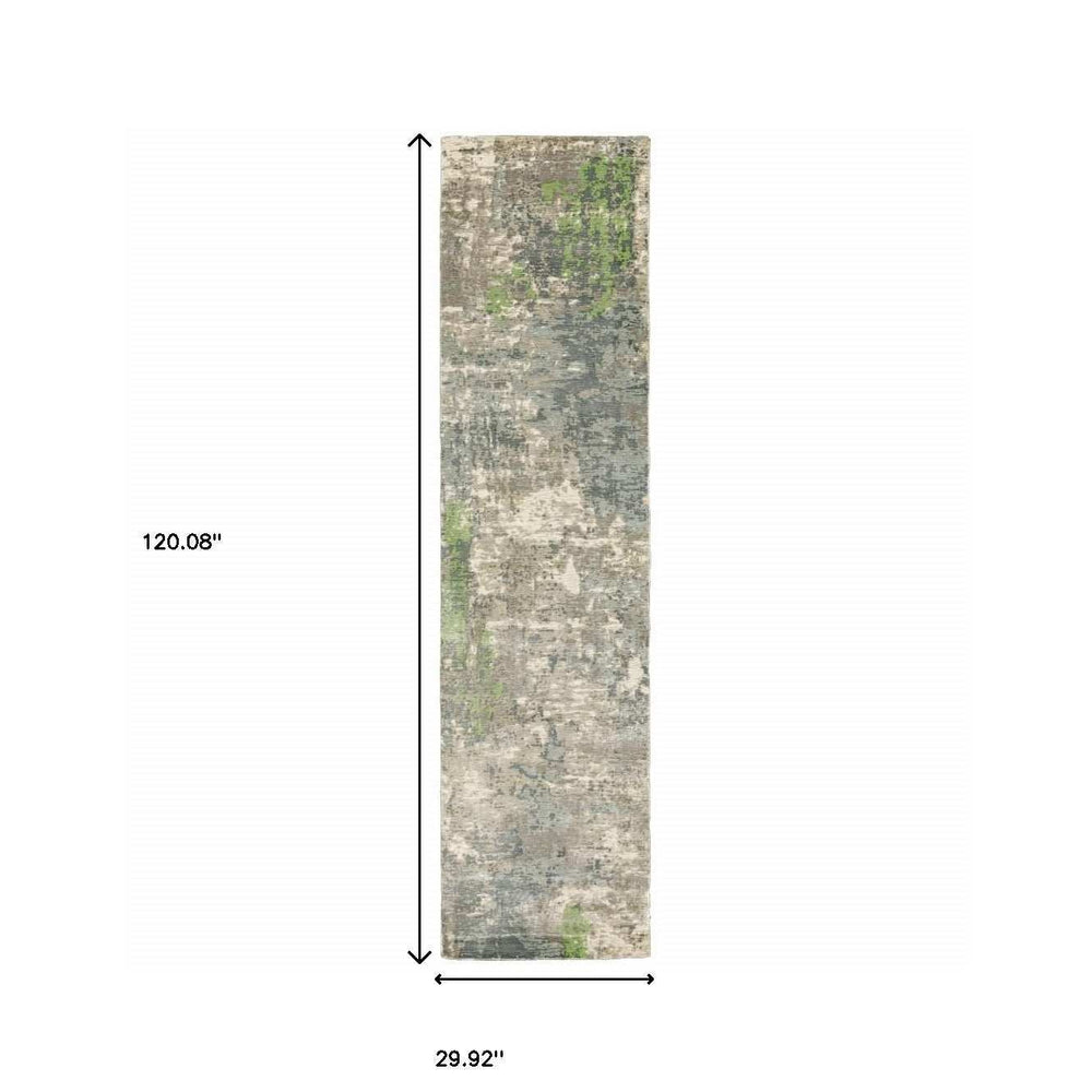 2' X 10' Blue And Green Abstract Hand Loomed Stain Resistant Runner Rug - Homeroots - Flyclothing LLC