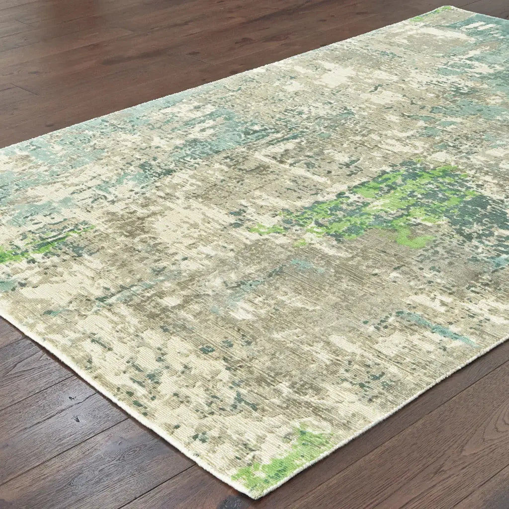 8' X 10' Blue And Green Abstract Hand Loomed Stain Resistant Area Rug - Homeroots - Flyclothing LLC
