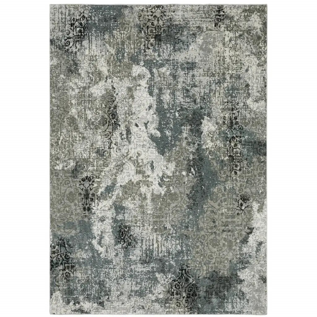 4' X 6' Ivory Grey Charcoal Blue And Navy Abstract Power Loom Stain Resistant Area Rug - Homeroots - Flyclothing LLC