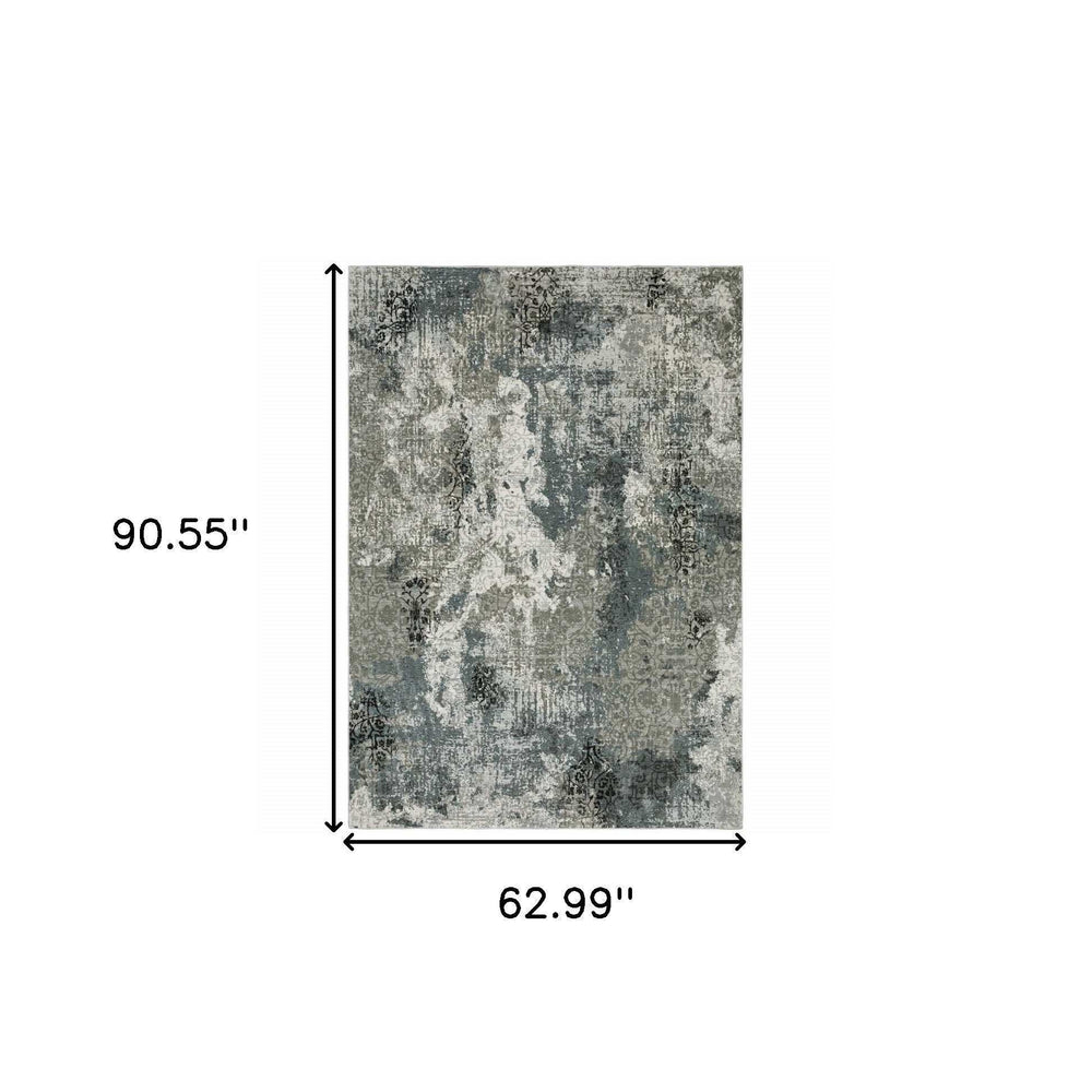 5' X 8' Ivory Grey Charcoal Blue And Navy Abstract Power Loom Stain Resistant Area Rug - Homeroots - Flyclothing LLC